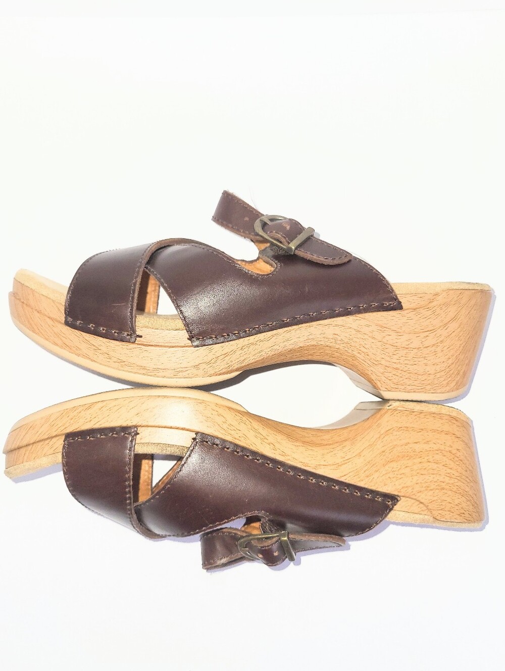 Dansko Sela Wedge Sandals Comfort Leather & Faux Wood Platform Size 39 Or 8.5-9 - Picture 3 of 15